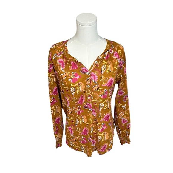 Xirena Sunset Estey Blouse Long Sleeve Camel Tan Floral Cotton Size Medium Boho - Picture 2 of 11